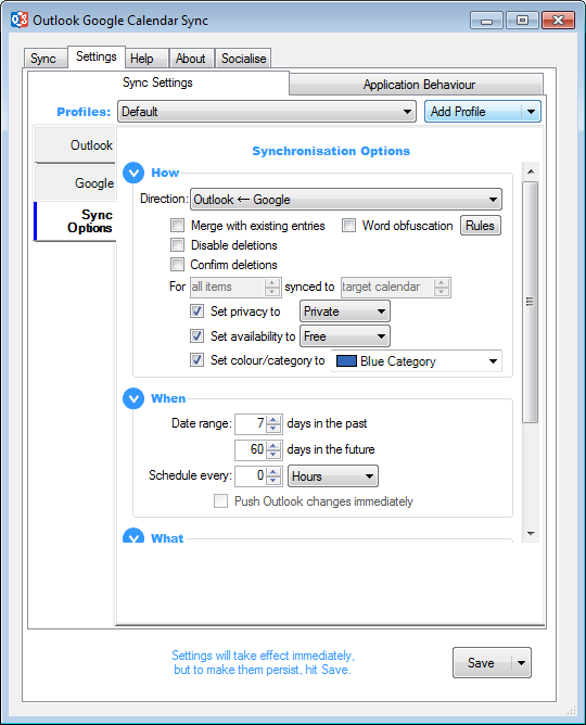 Sync Option Settings Screenshot