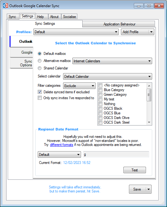 Outlook Settings Screenshot